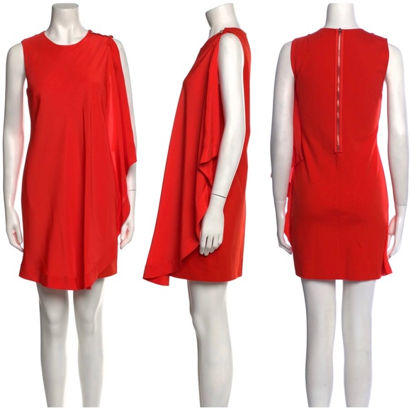 🌹 Ted Baker London, Bolty Bright Red Asymmetrical Side-Draped Tunic Dress - Picture 12 of 16